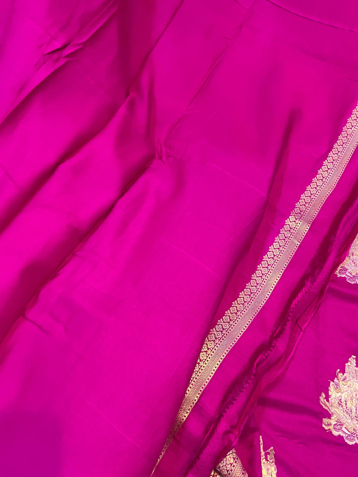 Rani Pink Banarasi Mashru Silk Saree – Buy Pure Handloom | Aura Benaras