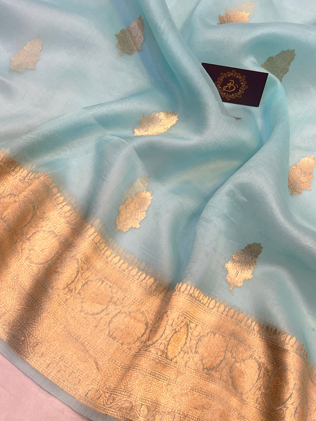 Sky Blue Banarasi Handloom Kora Silk Saree