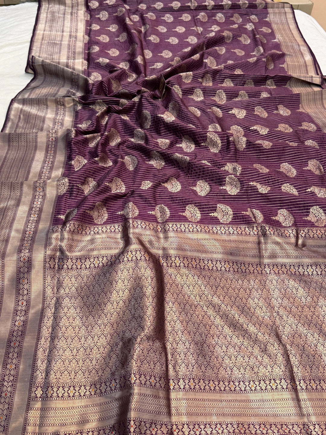 Wine Pure Katan silk Handloom Banarasi Saree