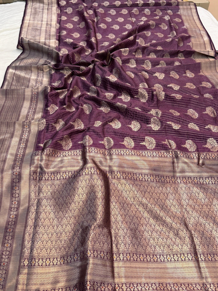 Wine Pure Katan silk Handloom Banarasi Saree