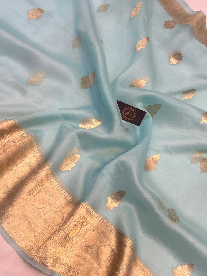 Sky Blue Banarasi Handloom Kora Silk Saree