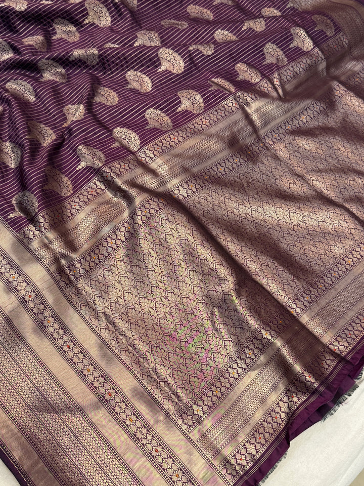 Wine Pure Katan silk Handloom Banarasi Saree