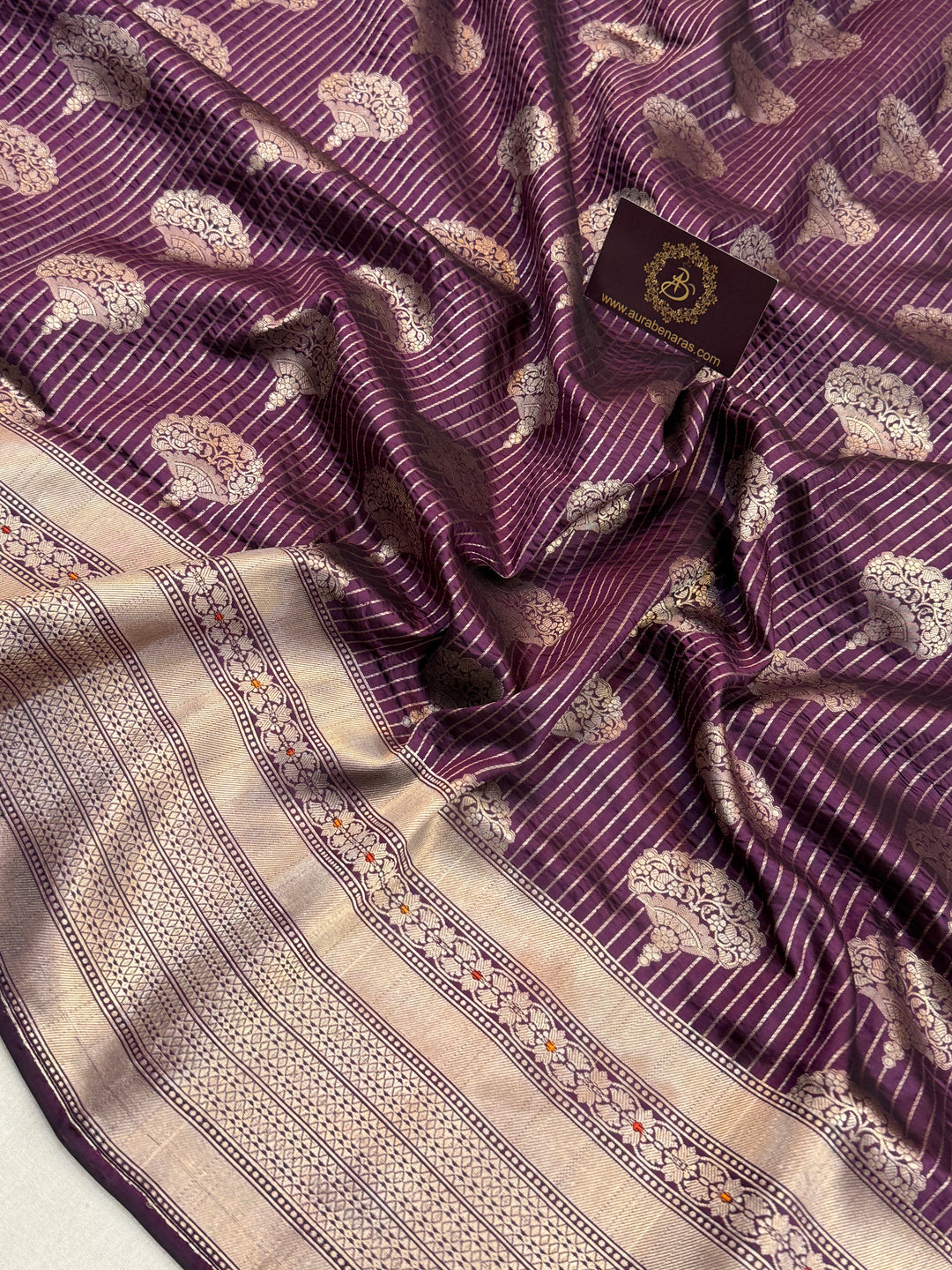 Wine Pure Katan silk Handloom Banarasi Saree