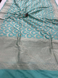 Aqua Blue Pure Banarasi Handloom Katan Silk Saree - Aura Benaras