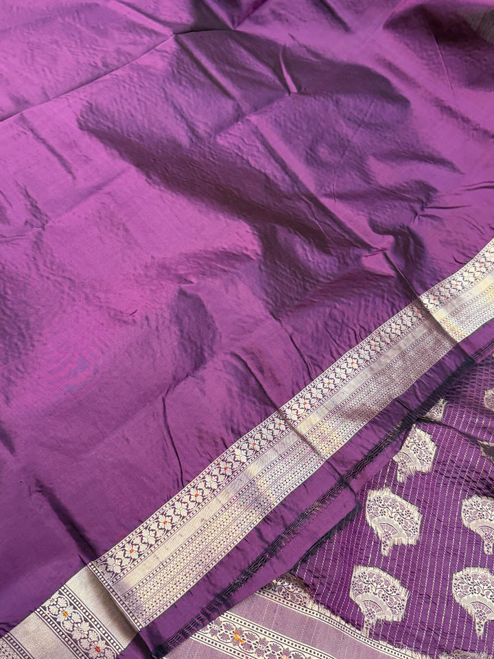 Wine Pure Katan silk Handloom Banarasi Saree