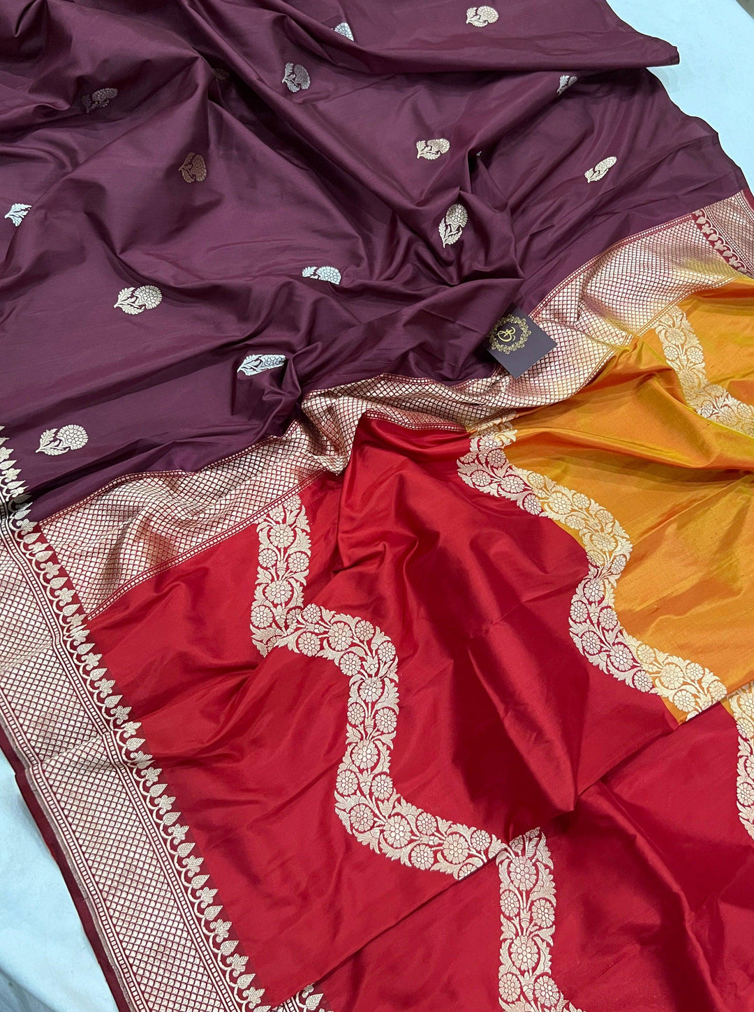 Maroon Handloom Pure Katan Silk Saree - Aura Benaras