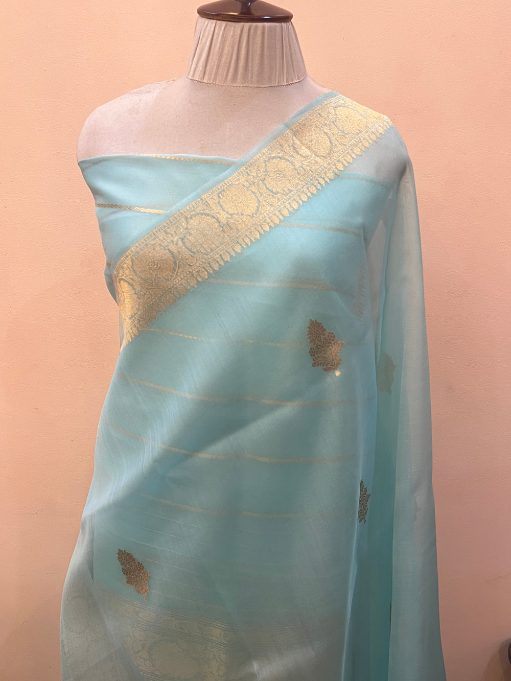 Sky Blue Banarasi Handloom Kora Silk Saree
