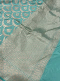 Aqua Blue Pure Banarasi Handloom Katan Silk Saree - Aura Benaras