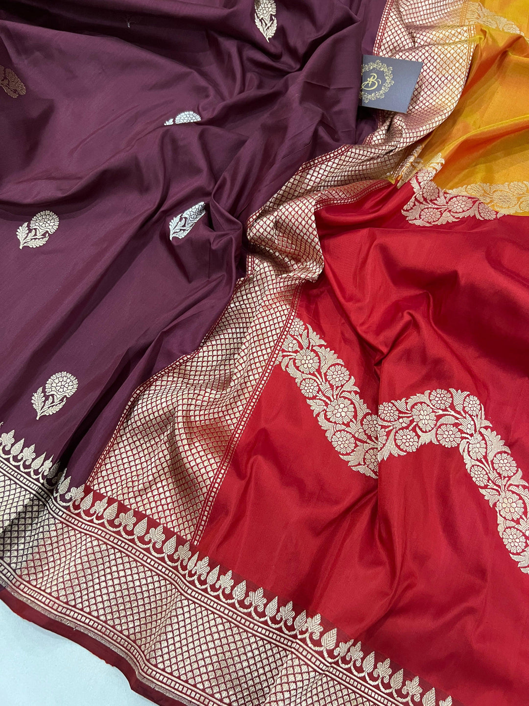 Maroon Handloom Pure Katan Silk Saree - Aura Benaras