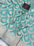 Aqua Blue Pure Banarasi Handloom Katan Silk Saree - Aura Benaras