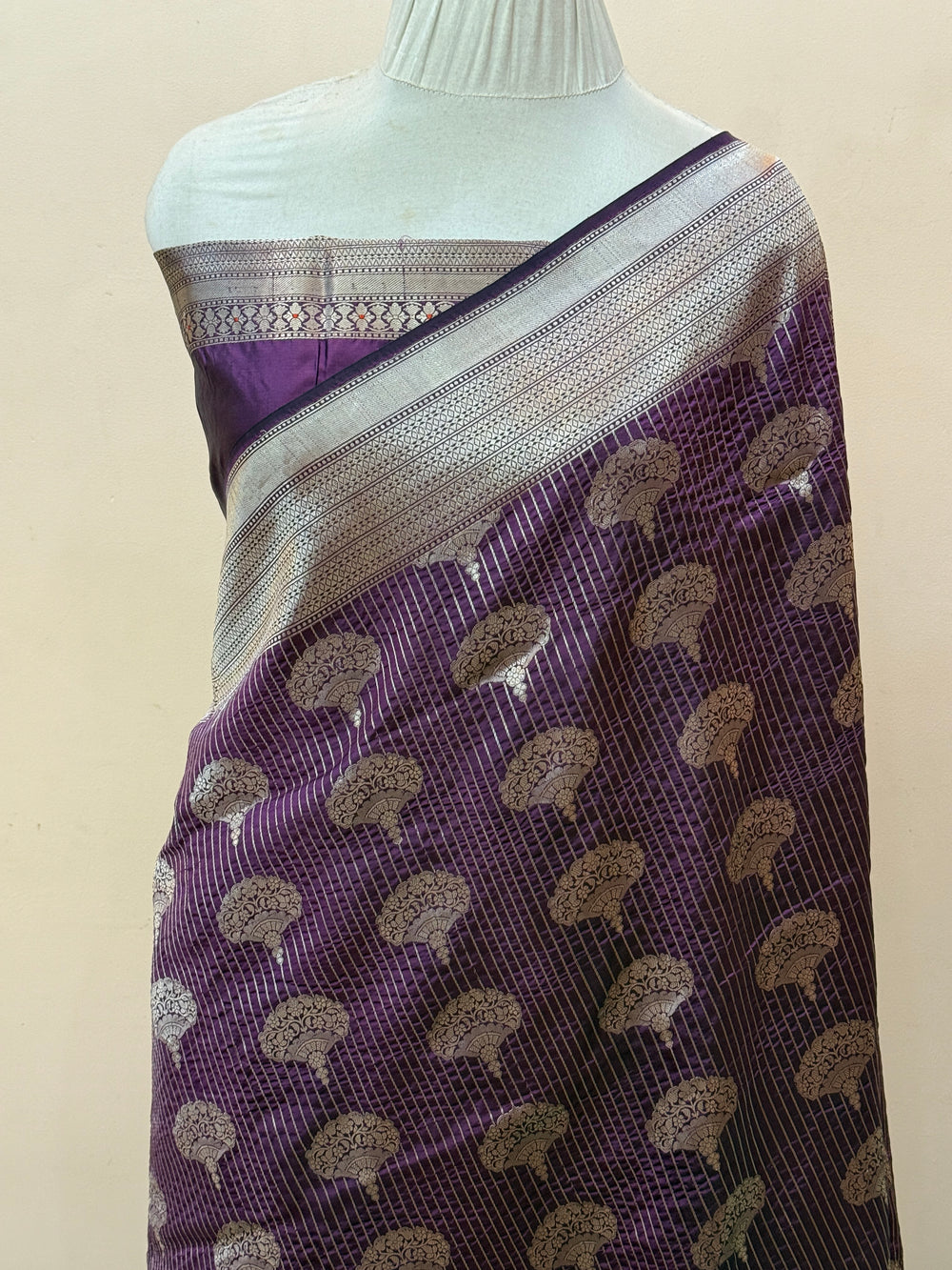 Wine Pure Katan silk Handloom Banarasi Saree