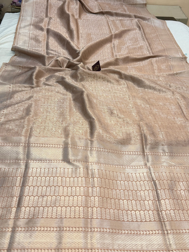 Beige Pure Katan silk Handloom Banarasi Saree