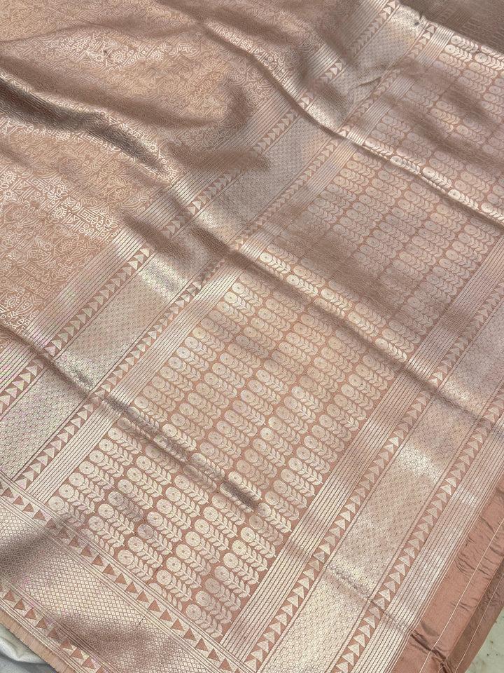 Beige Pure Katan silk Handloom Banarasi Saree