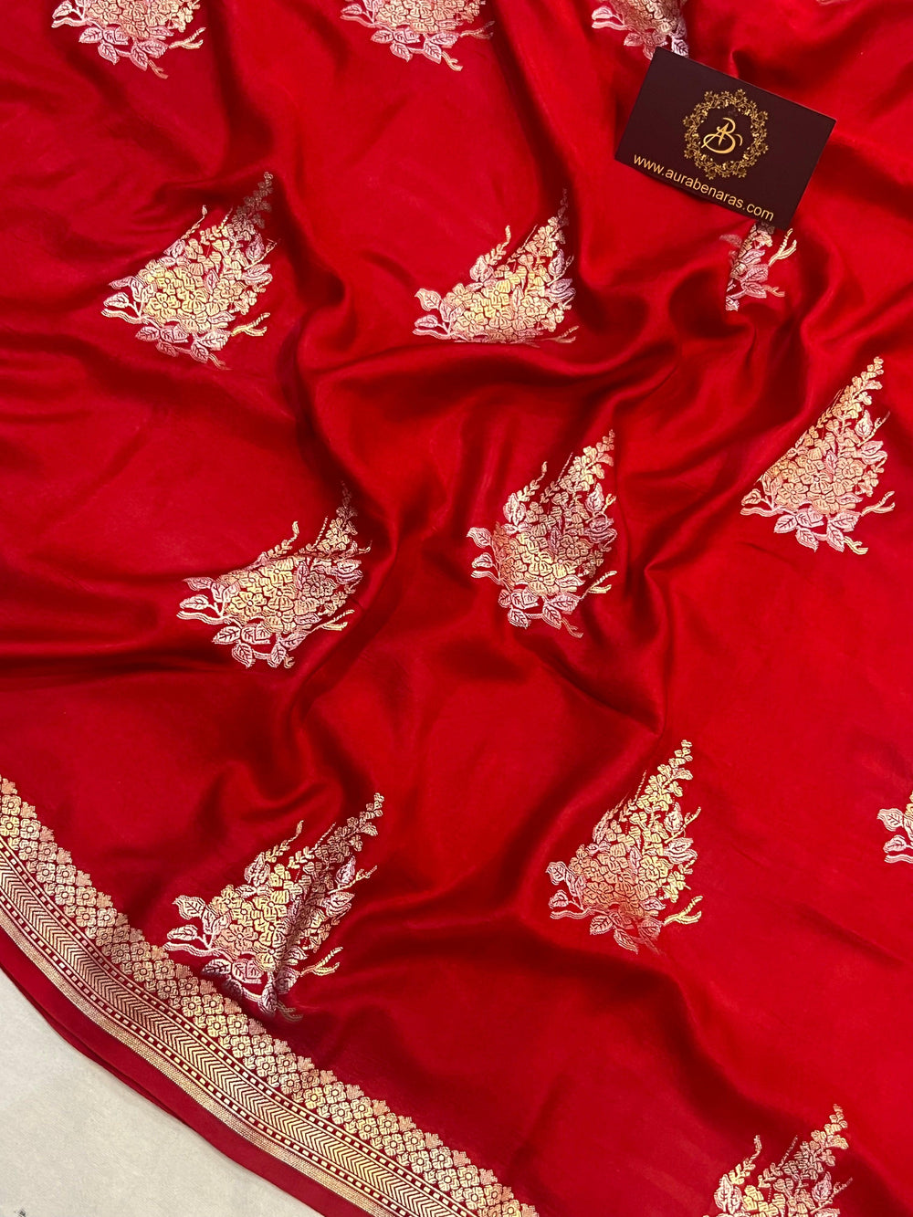 Red Banarasi Mashru Silk Saree – Buy Pure Handloom | Aura Benaras