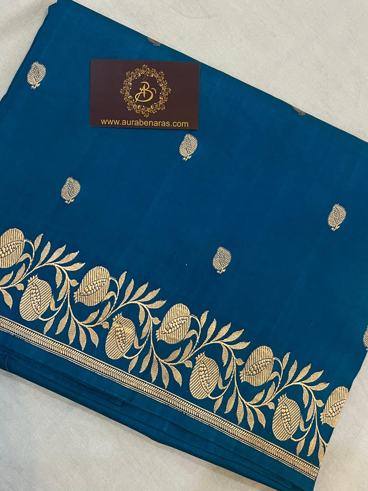 Rama Blue Pure Banarasi Handloom Katan Silk Saree - Aura Benaras