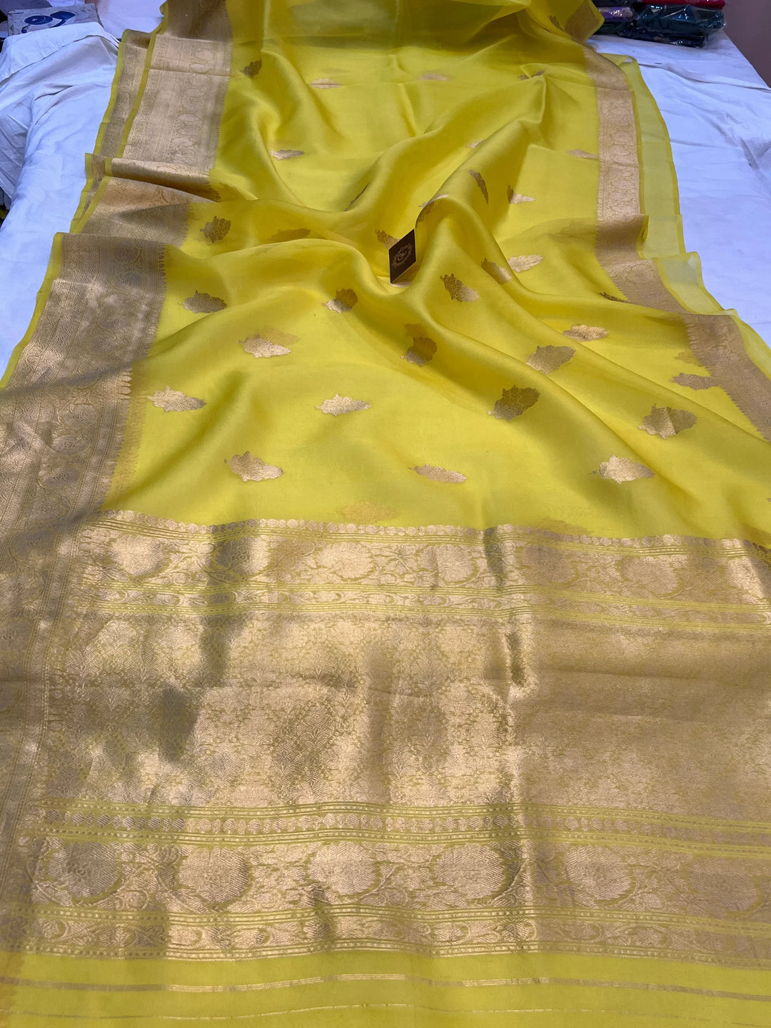 Lemon Yellow Banarasi Handloom Kora Silk Saree