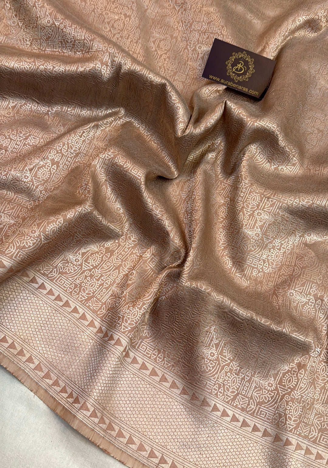 Beige Pure Katan silk Handloom Banarasi Saree