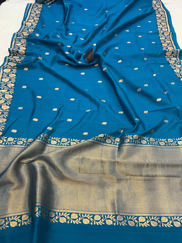 Rama Blue Pure Banarasi Handloom Katan Silk Saree - Aura Benaras