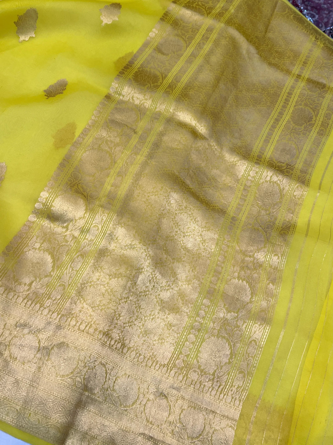 Lemon Yellow Banarasi Handloom Kora Silk Saree