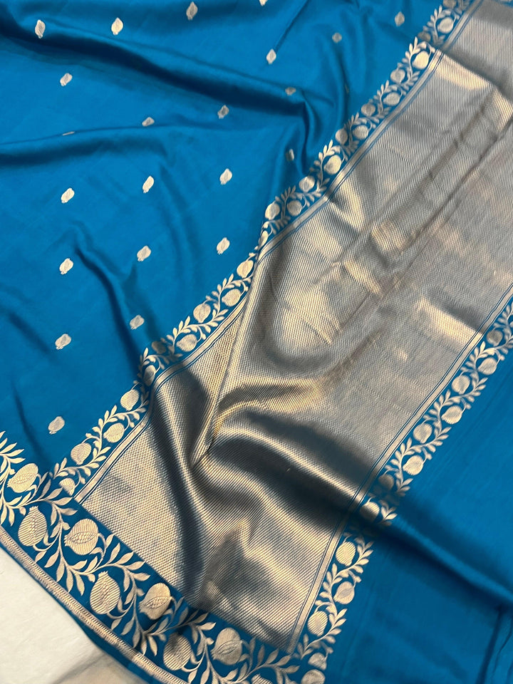 Rama Blue Pure Banarasi Handloom Katan Silk Saree - Aura Benaras