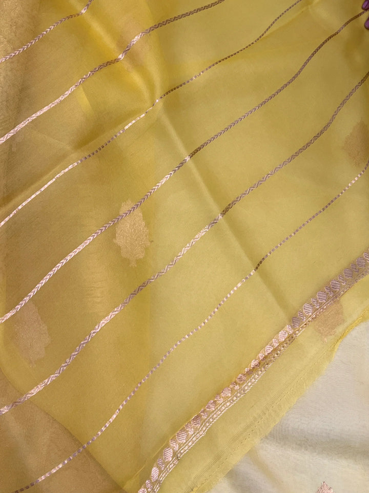 Lemon Yellow Banarasi Handloom Kora Silk Saree