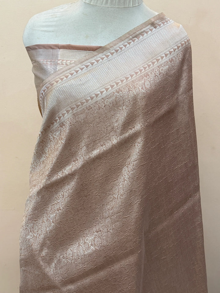 Beige Pure Katan silk Handloom Banarasi Saree