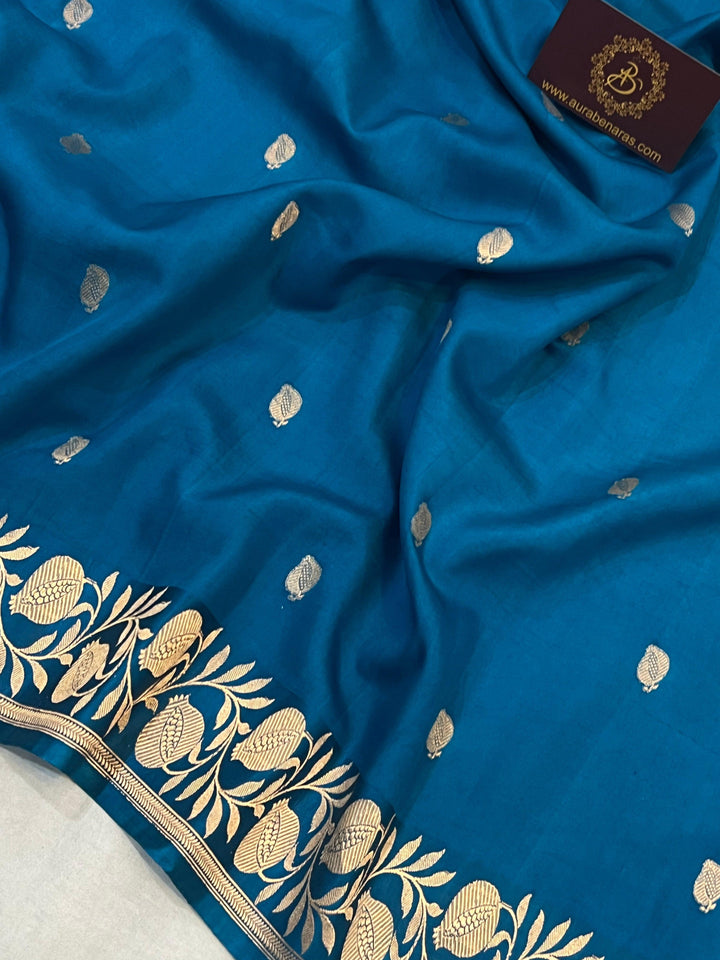 Rama Blue Pure Banarasi Handloom Katan Silk Saree - Aura Benaras