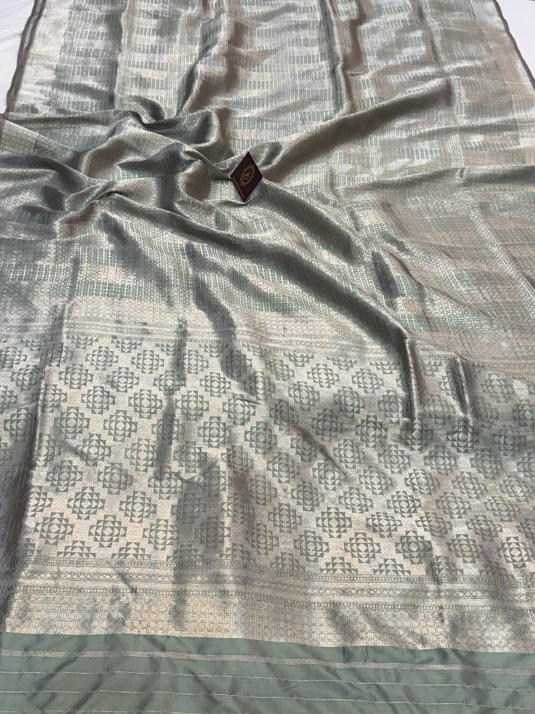 Sage Green Pure Katan silk Handloom Banarasi Saree