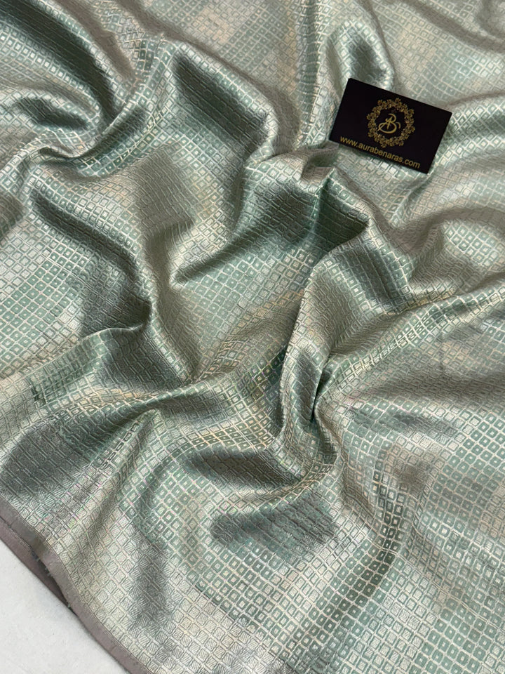 Sage Green Pure Katan silk Handloom Banarasi Saree