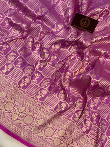 Pink Pure Banarasi Handloom Katan Silk Saree - Aura Benaras