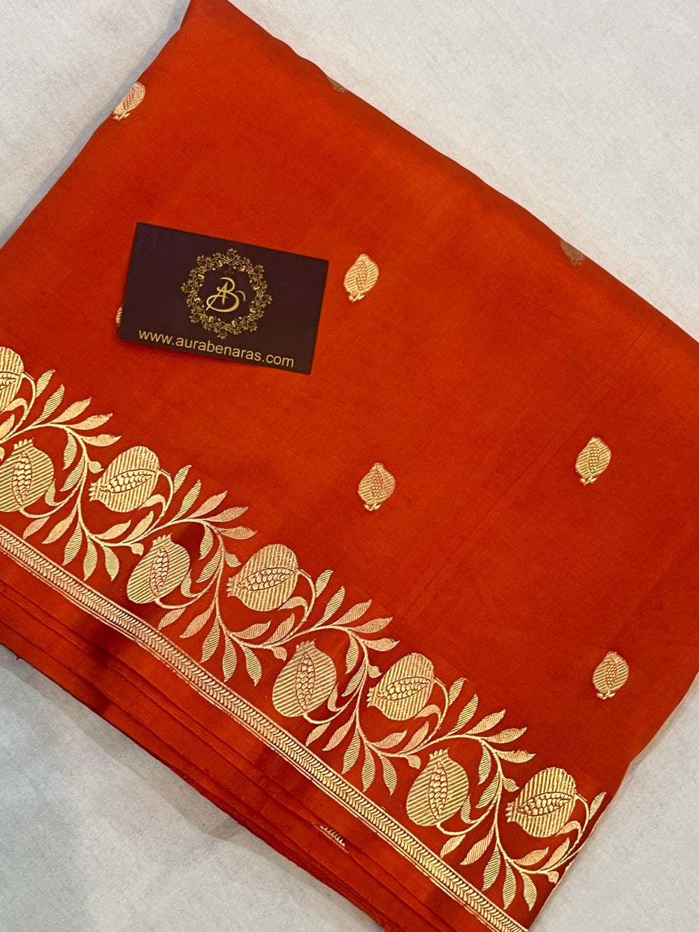 Orange Blue Banarasi Handloom Katan Silk Saree | Kadhwa Weave | Aura Benaras