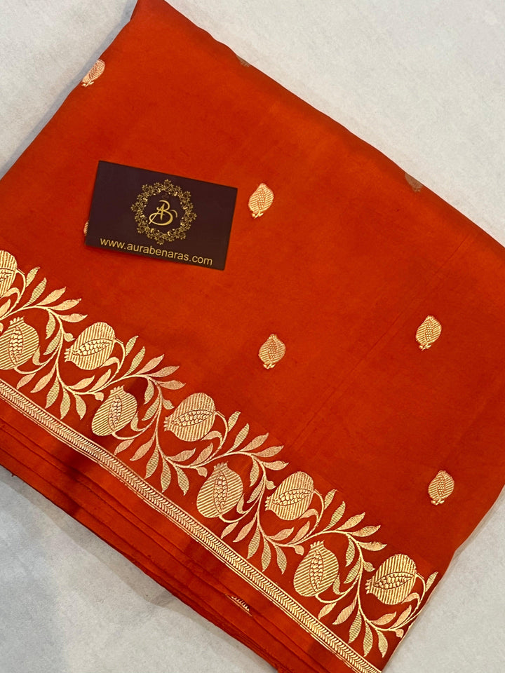 Orange Blue Banarasi Handloom Katan Silk Saree | Kadhwa Weave | Aura Benaras