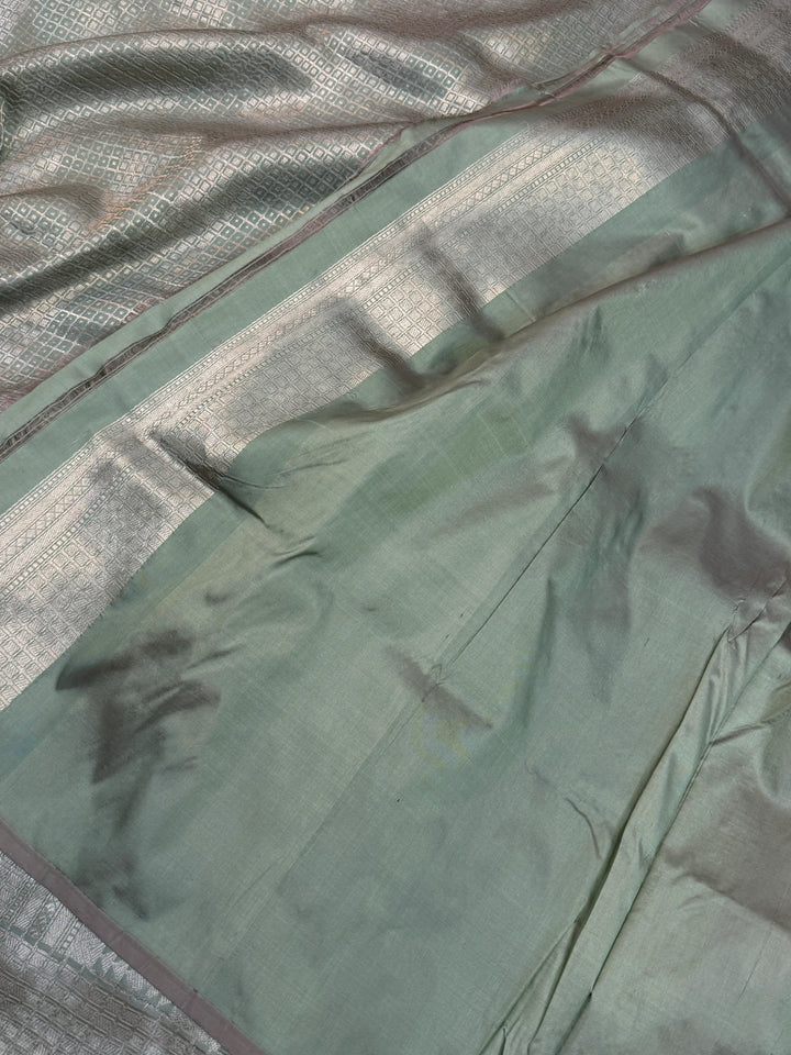 Sage Green Pure Katan silk Handloom Banarasi Saree