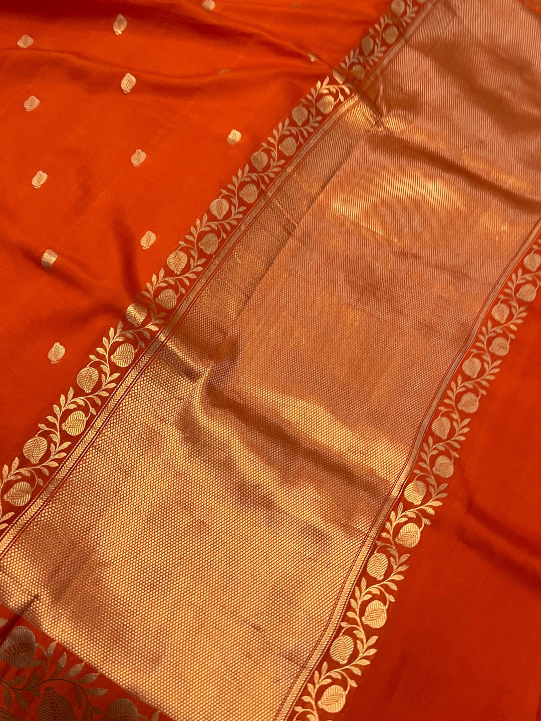 Orange Blue Banarasi Handloom Katan Silk Saree | Kadhwa Weave | Aura Benaras