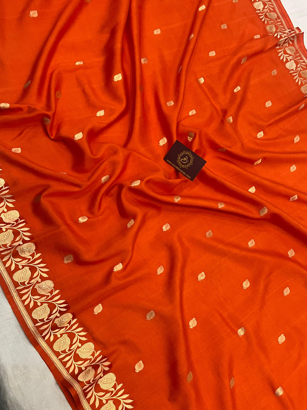 Orange Blue Banarasi Handloom Katan Silk Saree | Kadhwa Weave | Aura Benaras