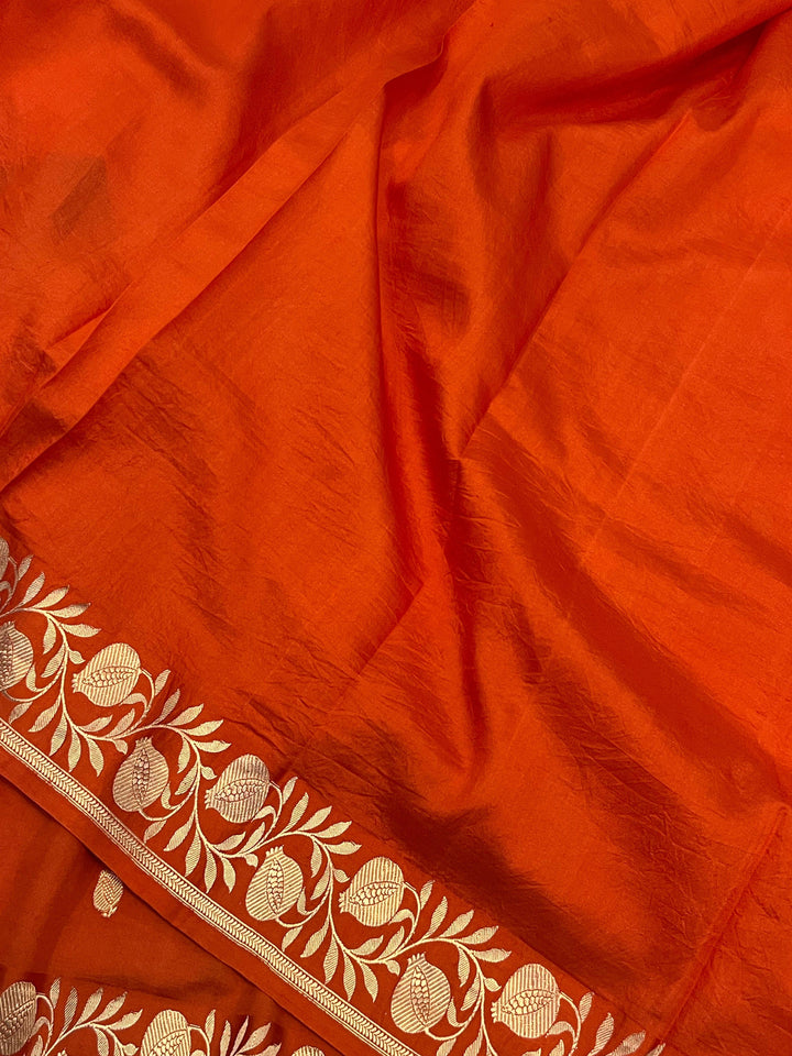 Orange Blue Banarasi Handloom Katan Silk Saree | Kadhwa Weave | Aura Benaras