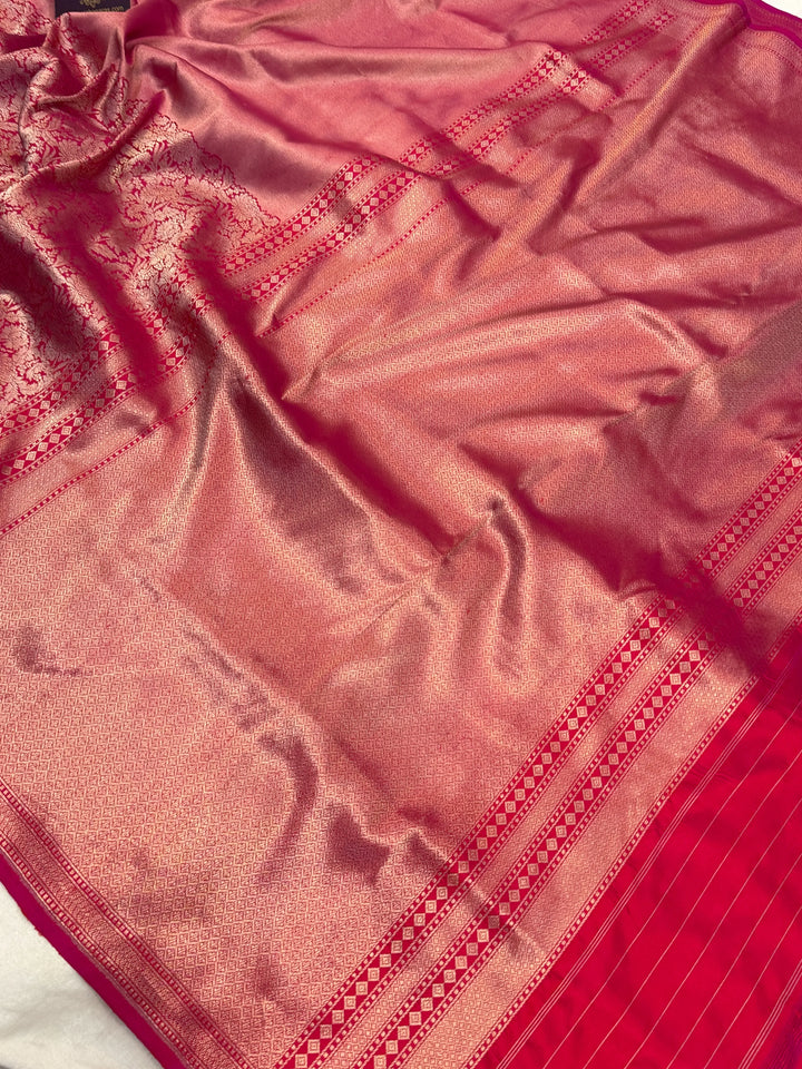 Rani Pink Pure Katan silk Handloom Banarasi Saree