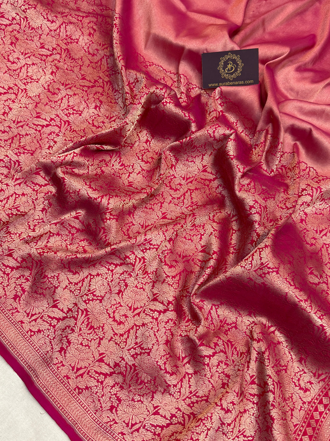 Rani Pink Pure Katan silk Handloom Banarasi Saree