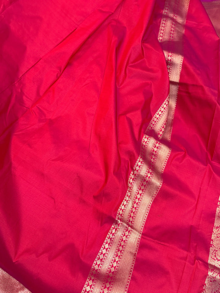 Rani Pink Pure Katan silk Handloom Banarasi Saree