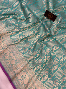 Blue Pure Banarasi Handloom Katan Silk Saree - Aura Benaras