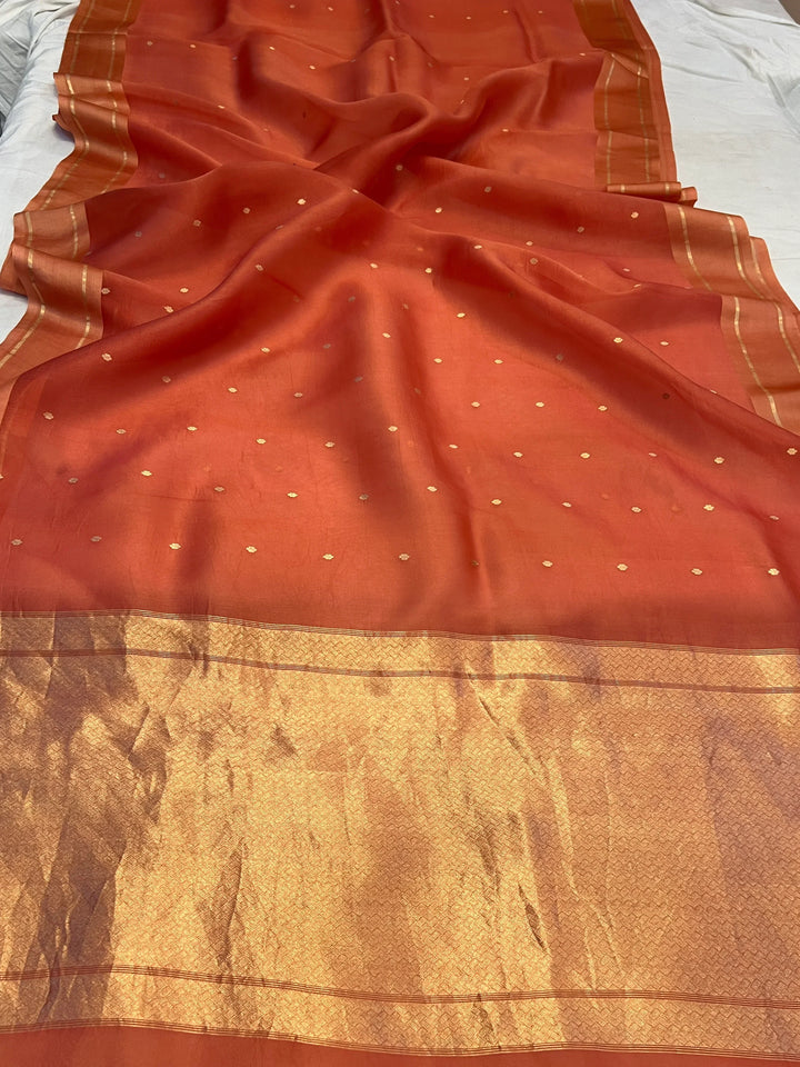 Rust Pure Banarasi Handloom Silk Saree - Aura Benaras