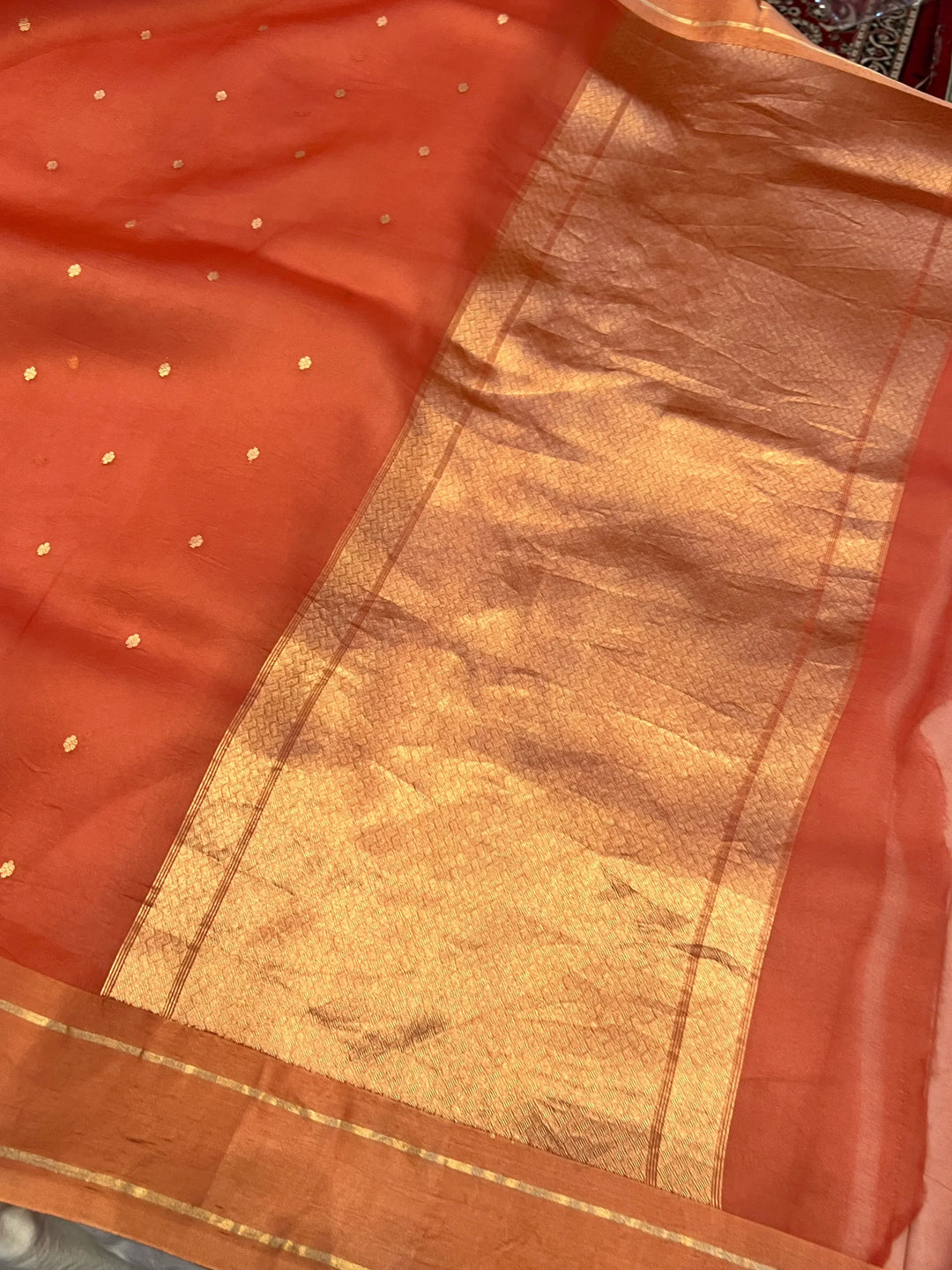 Rust Pure Banarasi Handloom Silk Saree - Aura Benaras
