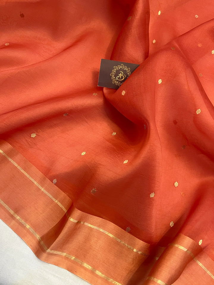 Rust Pure Banarasi Handloom Silk Saree - Aura Benaras