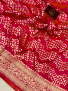 Orangish Pink Pure Banarasi Handloom Katan Silk Saree - Aura Benaras