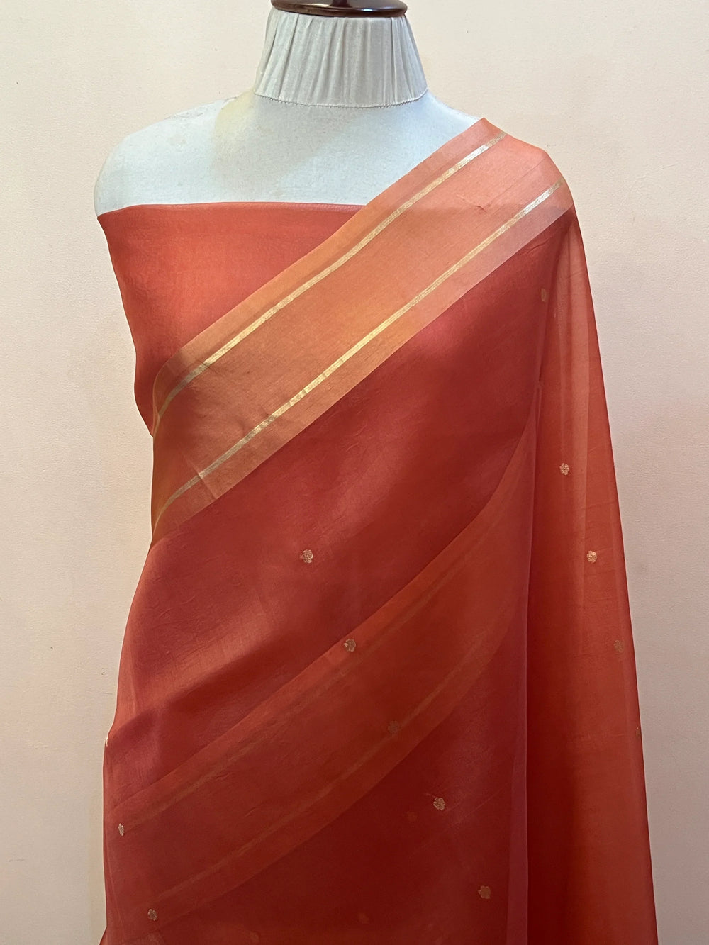 Rust Pure Banarasi Handloom Silk Saree - Aura Benaras