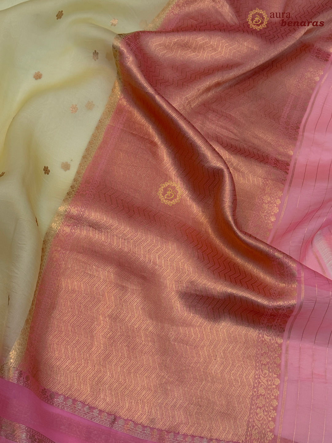 Pastel Yellow Banarasi Handloom Kora Silk Saree - Aura Benaras