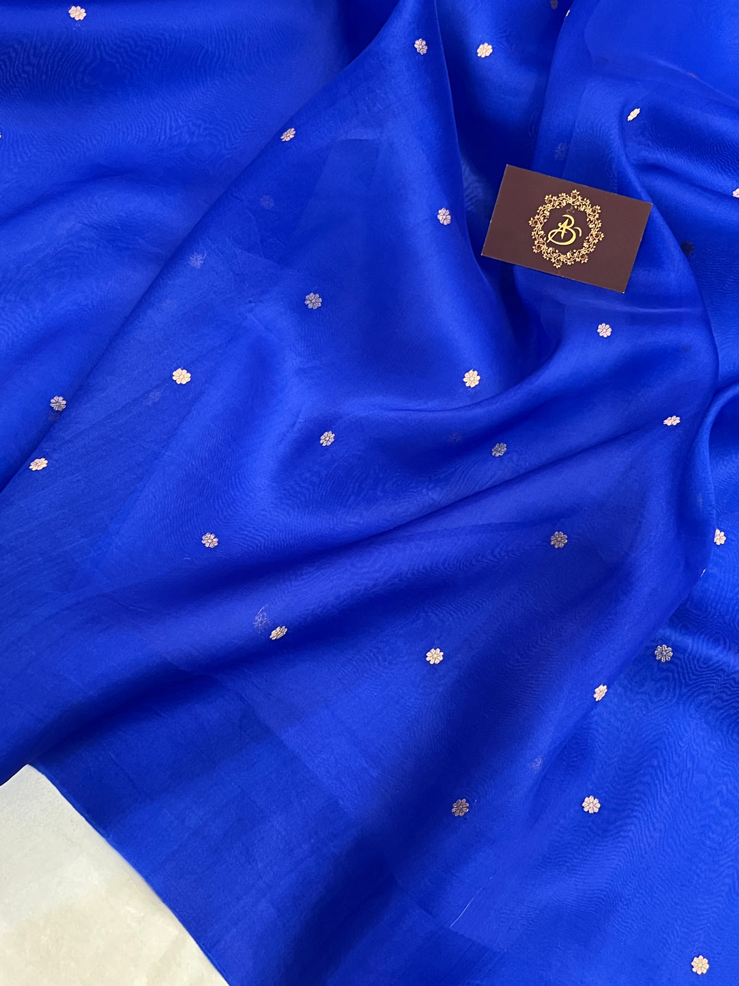 Royal Blue Pure Banarasi Handloom Kora Silk Saree with Kadhwa Buti & Mashru Border