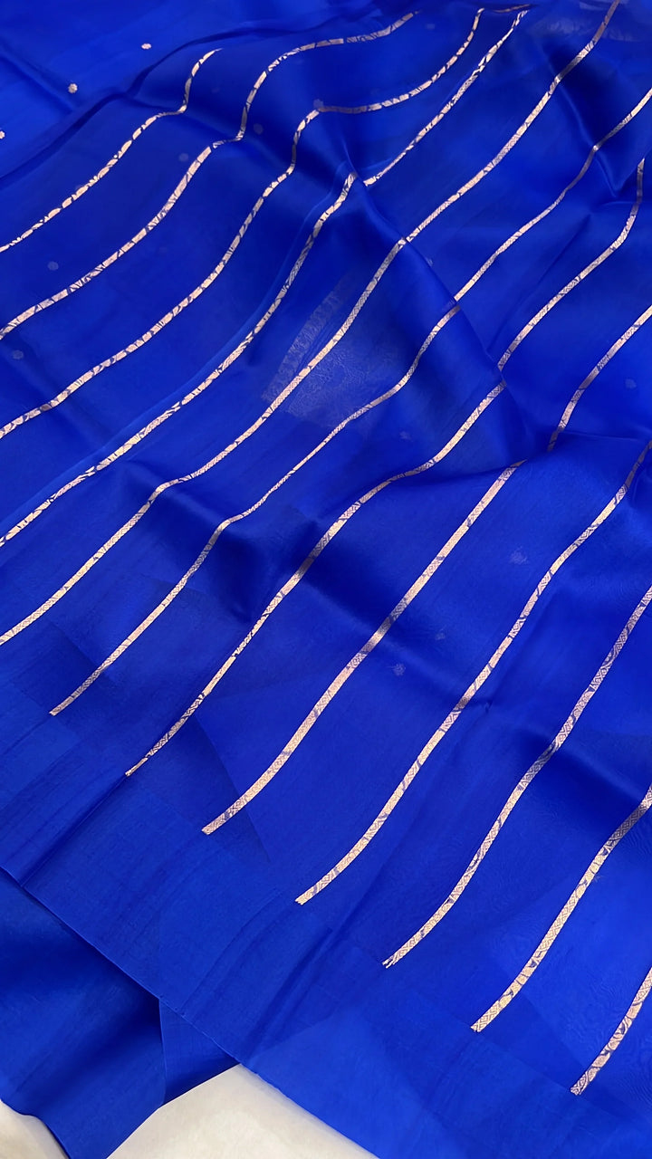 Royal Blue Pure Banarasi Handloom Kora Silk Saree with Kadhwa Buti & Mashru Border