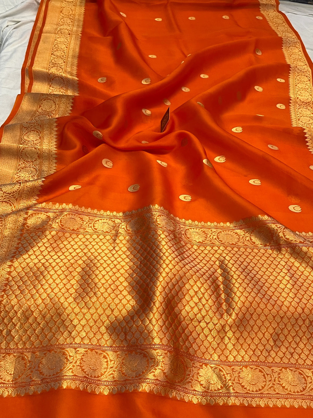 Earthy Orange Pure Kora Silk Banarasi Handloom Saree