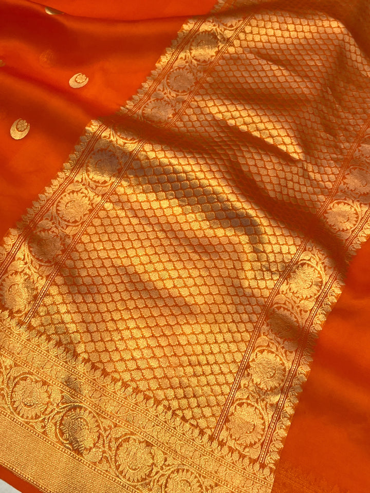 Earthy Orange Pure Kora Silk Banarasi Handloom Saree